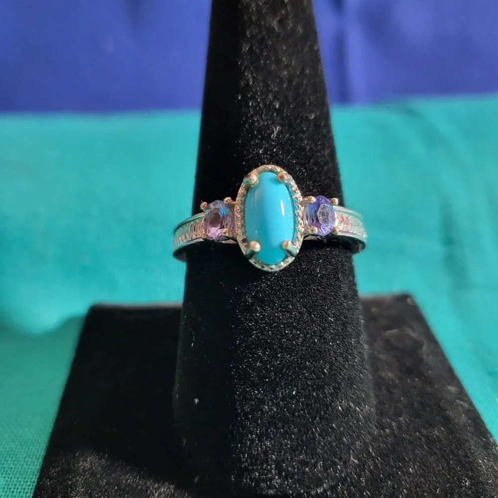Sleeping Beauty Turquoise and Tanzanite Platinum Over Sterling Silver Ring